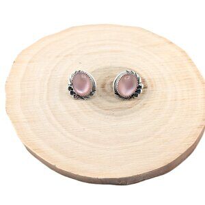 Handmade Native American Pink‎  Shell Stud Earrings Navajo Sterling Silver**